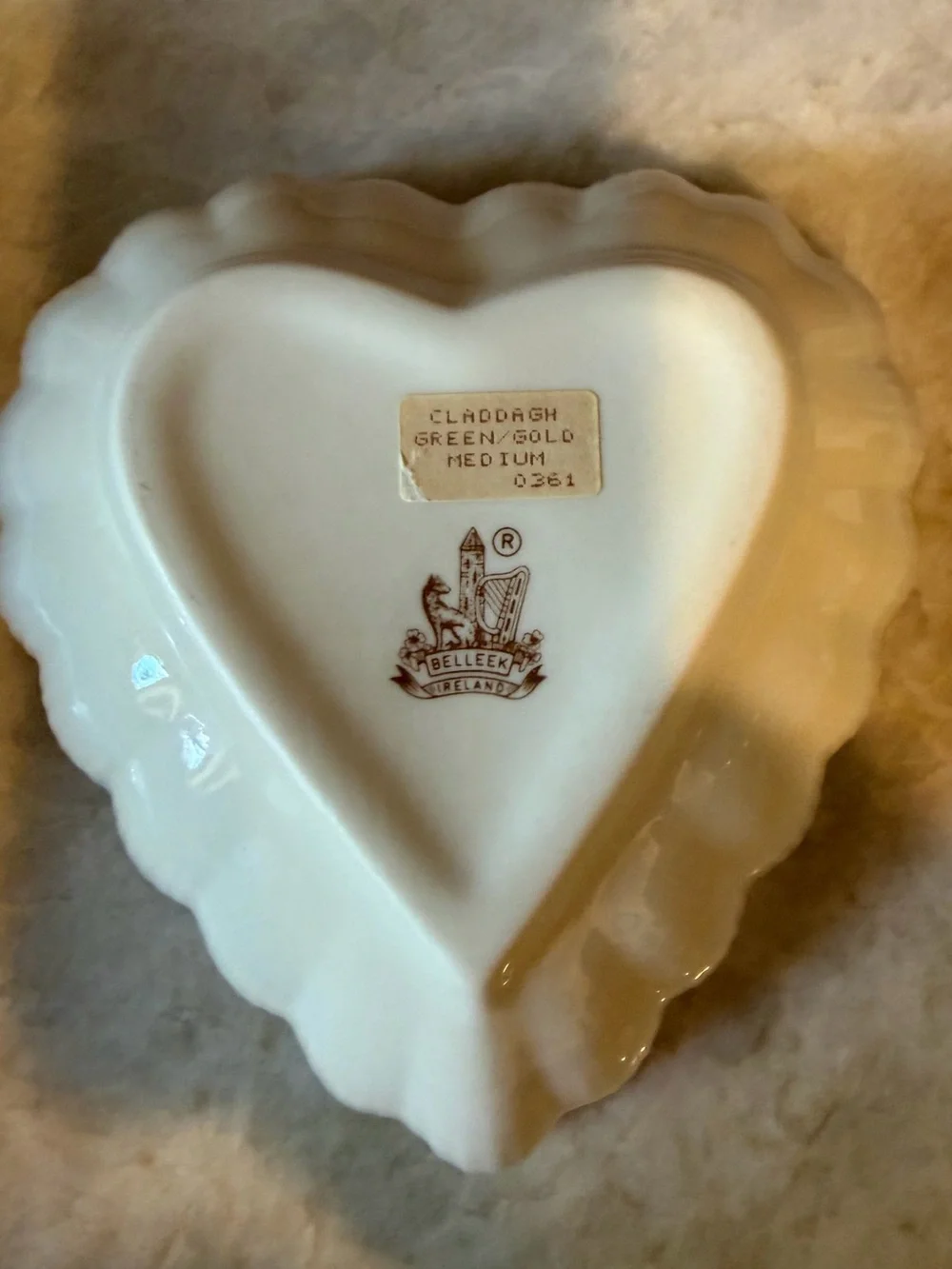 Belleek Pottery Claddagh Collection heart shaped porcelain dish